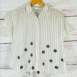 Madewell Camp Shirt Size XXS Button Front Blouse Striped White Black Babydoll
